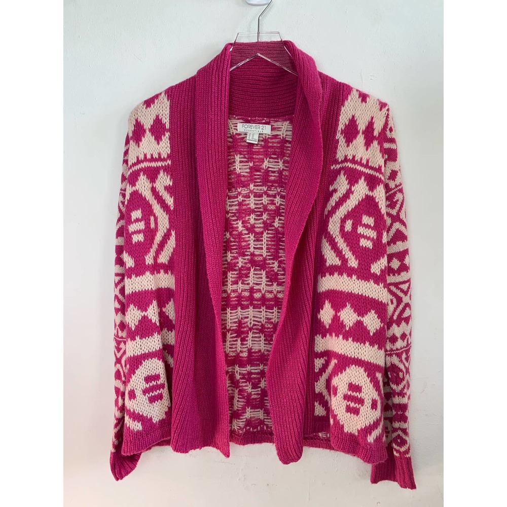 Forever 21 Pink + White Fair Isle Knit Cardigan Sweater — Women's XS X-Small EUC - Picture 15 of 15